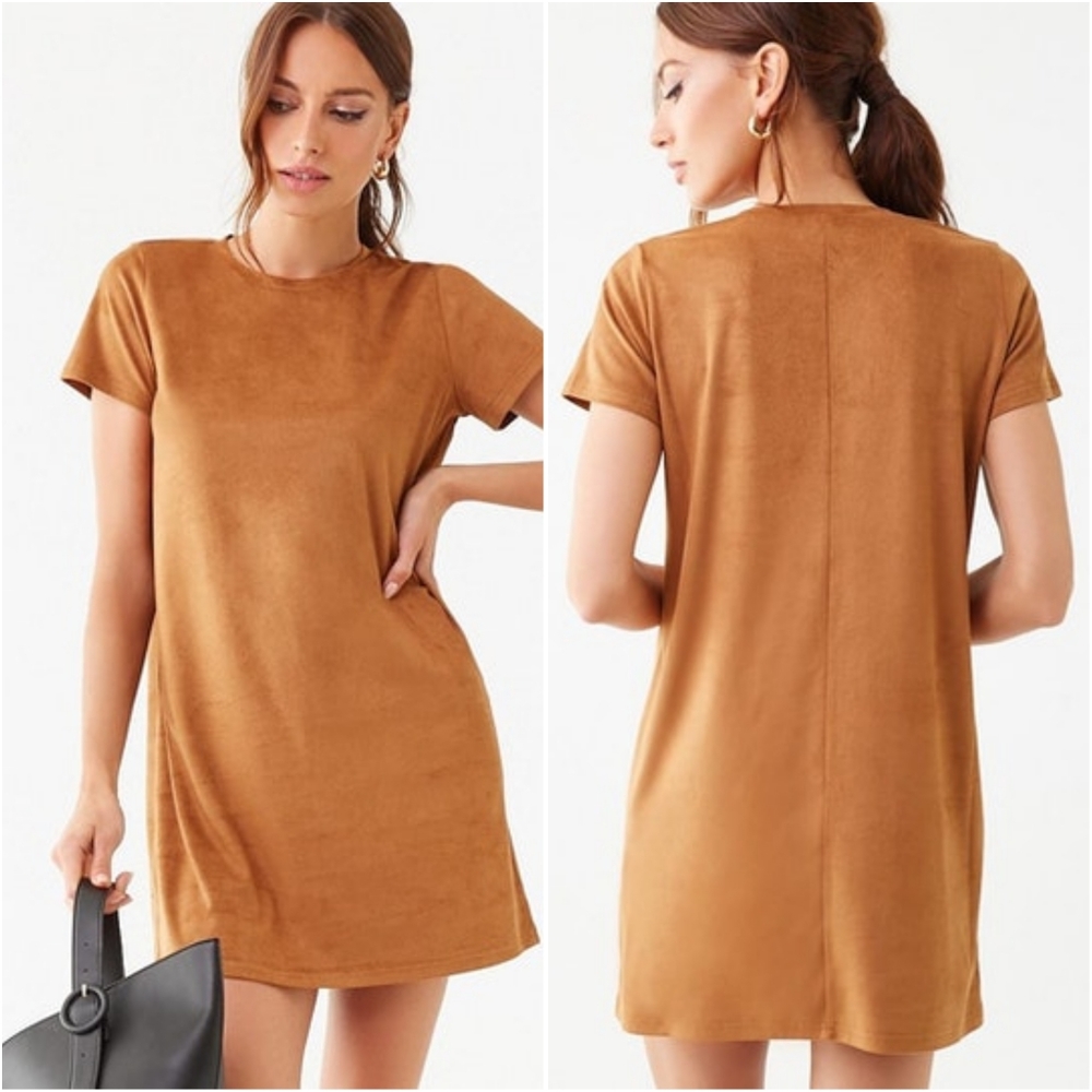 Forever 21 Camel Faux Suede Tshirt Dress